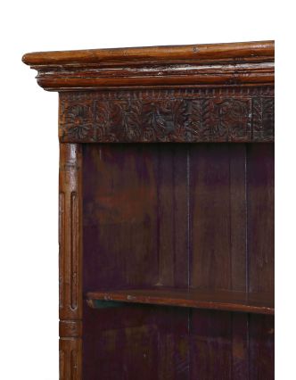Knihovna z teakového dřeva, ruční řezby na starém trámu, 122x44x178cm