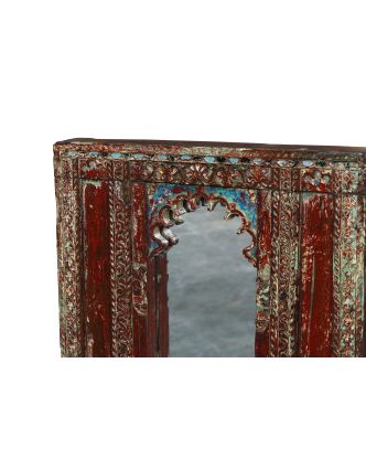 Zrcadlo ve starém rámu z teakového dřeva, ručně vyřezávaném, 63x8x51cm