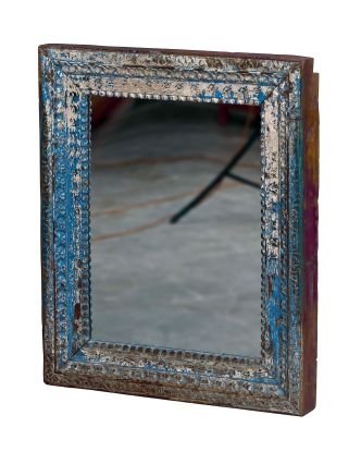 Zrcadlo ve starém rámu z teakového dřeva, ručně vyřezávaném, 74x10x90cm