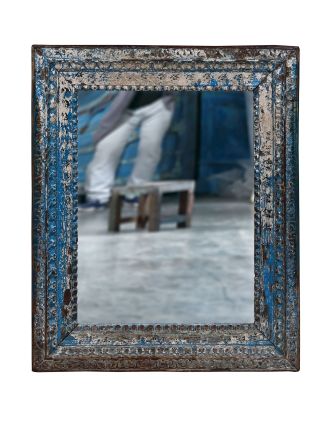 Zrcadlo ve starém rámu z teakového dřeva, ručně vyřezávaném, 74x10x90cm