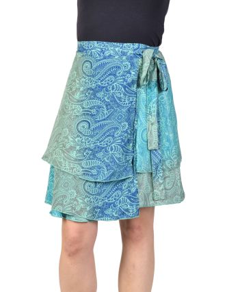 Krátká zavinovací sukně, modrá s ombré přechodem a paisley potiskem