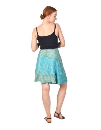 Krátká zavinovací sukně, modrá s ombré přechodem a paisley potiskem