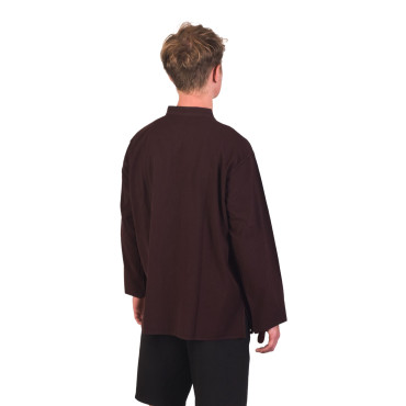 Hnědá pánská košile-kurta s dlouhým rukávem a kapsičkou, celorozepínací
