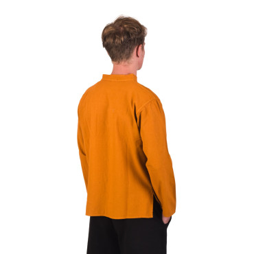 Hořčicová pánská košile-kurta s dlouhým rukávem a kapsičkou, celorozepínací