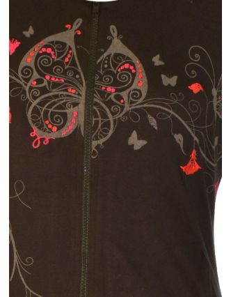 Černo-růžová mikina s kapucí zapínaná na zip, "Butterfly design", kapsy