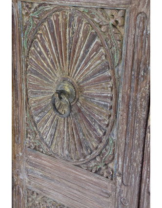 Antik dveře s rámem z Gujaratu, teakové dřevo, malované, 175x50x220cm