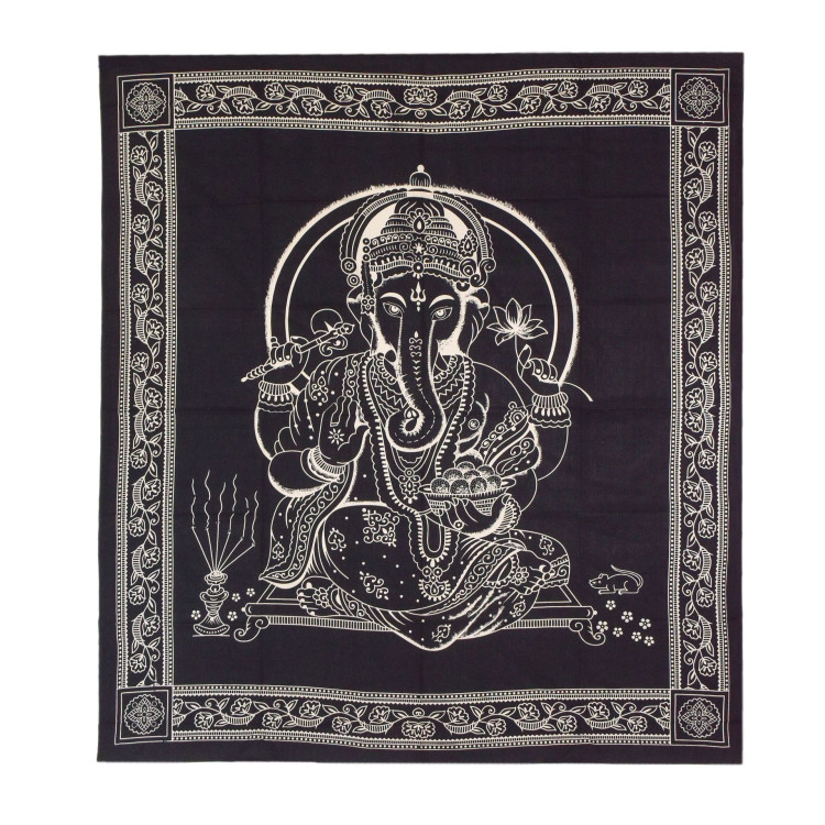 Přehoz na postel, Ganesh, černo-bílý, 210x240cm