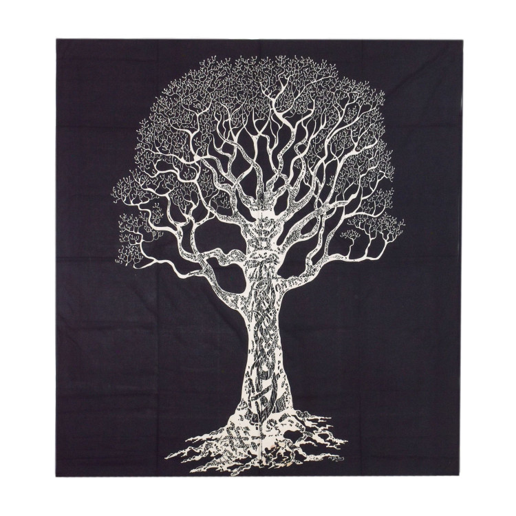 Přehoz na postel černo-bílý se stromem života, 220x210cm