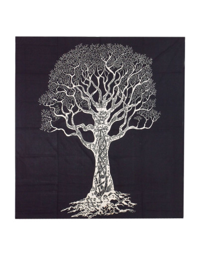 Přehoz na postel černo-bílý se stromem života, 220x210cm