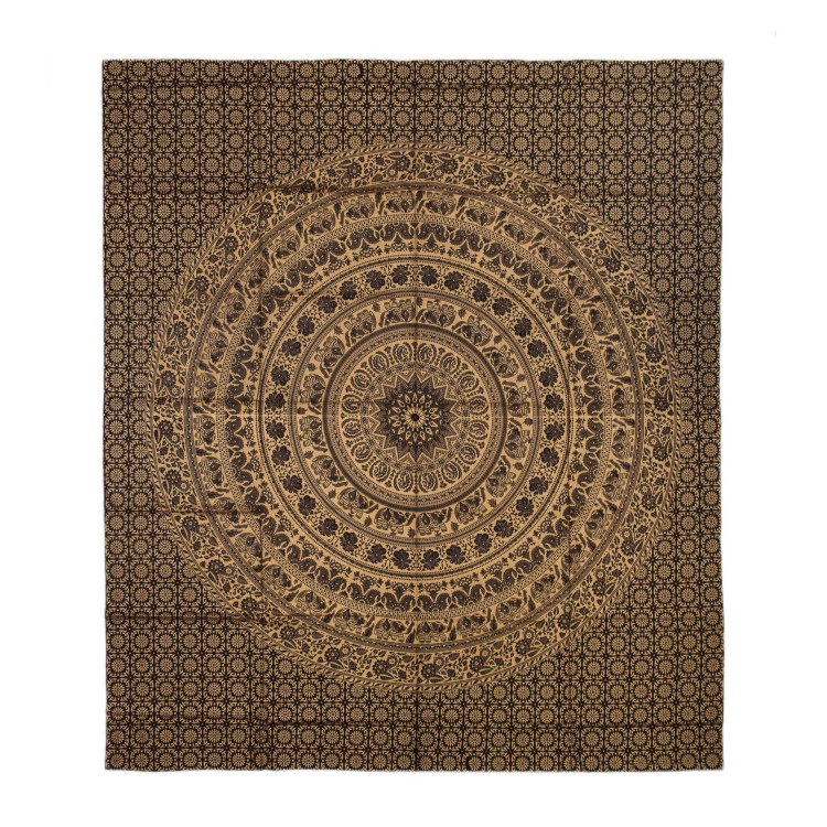 Přehoz s tiskem, Mandala, černo-zlatý, 220x200 cm