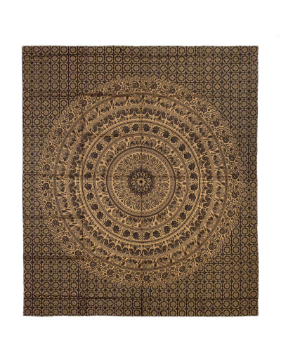 Přehoz s tiskem, Mandala, černo-zlatý, 220x200 cm