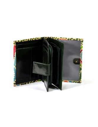 Kožená peněženka "Aboriginal", zelená, ručně malovaná, 12x10cm
