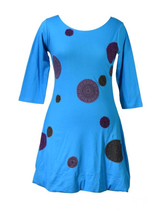 Krátké balonové tyrkysové šaty s tříčtvrtečním rukávem, fialové Chakra aplikace