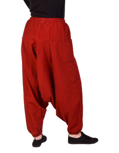 Turecké červené kalhoty, unisex, kapsy, šňůrka a guma v pase