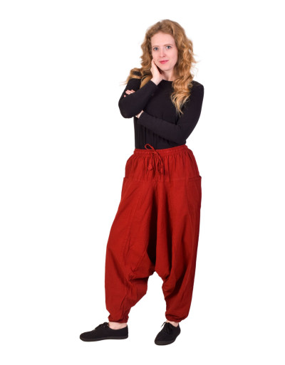 Turecké červené kalhoty, unisex, kapsy, šňůrka a guma v pase