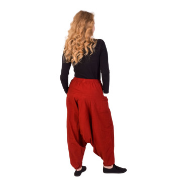 Turecké červené kalhoty, unisex, kapsy, šňůrka a guma v pase