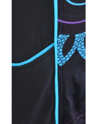 Černo-tyrkysové šaty s dlouhým rukávem, Flower Mandala potisk, kapsy