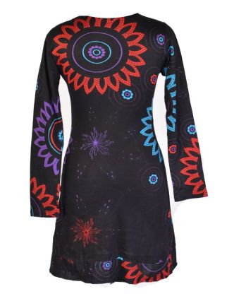 Černo-tyrkysové šaty s dlouhým rukávem, Flower Mandala potisk