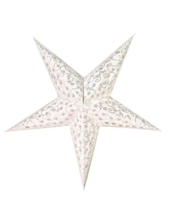 Vánoční hvězda, bílé stínidlo, stříbrný dekor, 5 cípů, 60cm