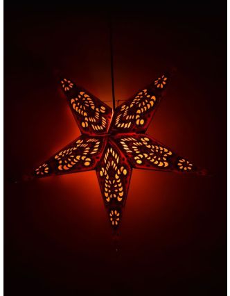 Vánoční hvězda, papírový lampion, červeno-oranžový, pěticípý, 60cm