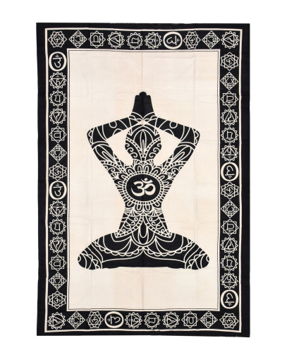 Přehoz s tiskem chakra Yoga , černo-bílý 130x210cm
