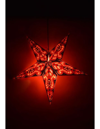 Hvězda, papírový lampion, červeno-černý, pěticípý, 60cm
