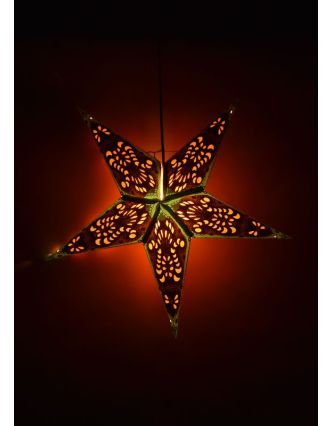 Hvězda, papírový lampion, zeleno-oranžový, pěticípý, 60cm