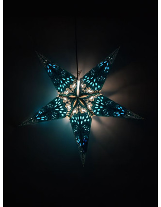 Hvězda - papírový lampion, světle modrý, pěticípý, 60cm