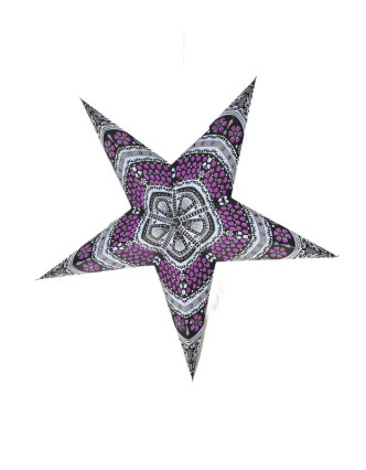 Hvězda - papírový lampion, šedo-fialový, pěticípý, 60cm