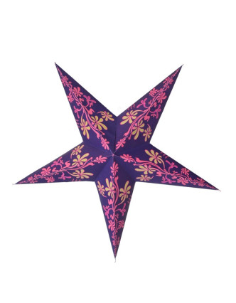 Fialovo-růžovo-žlutý papírový lampion hvězda "Flower", 5 cípů, 60cm