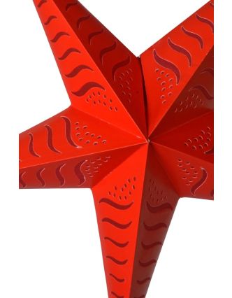 Červený papírový lampion hvězda "Stripes", prostřihy, 5 cípů, 60cm