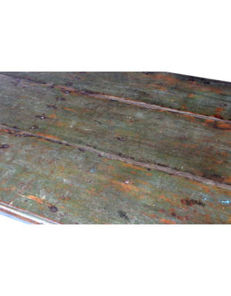 Stůl z antik teakového dřeva, zelená patina, 153x86x33cm