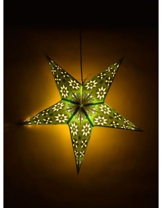 Vánoční hvězda, papírový lampion, zeleno-žlutý, pět cípů, 60cm