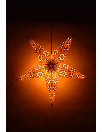 Vánoční hvězda, papírový lampion, oranžovo-žlutý, pět cípů, 60cm