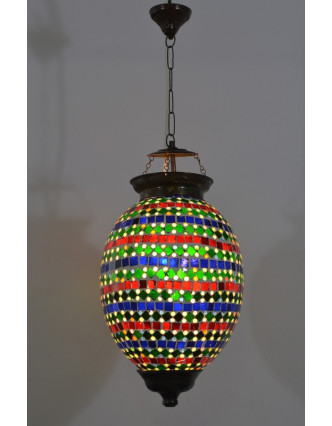 Skleněná oválná mozaiková lampa, červeno-zeleno-modrá, ruční práce, 25x40cm