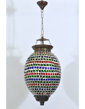 Skleněná oválná mozaiková lampa, červeno-zeleno-modrá, ruční práce, 25x40cm