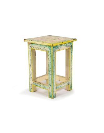 Bílá, ručně malovaná stolička z antik teakového dřeva, 30x30x45cm