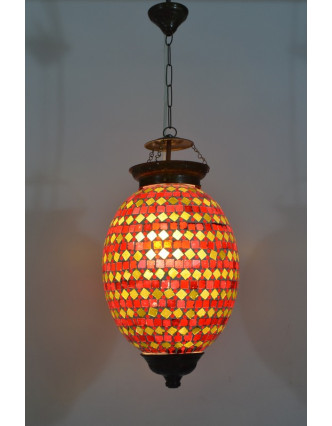 Skleněná oválná mozaiková lampa, červeno-žlutá, ruční práce, 25x40cm