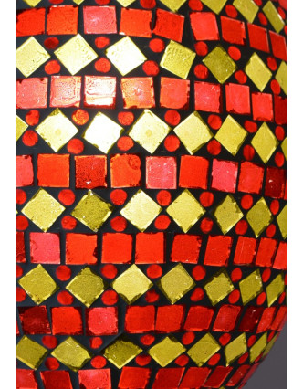Skleněná oválná mozaiková lampa, červeno-žlutá, ruční práce, 25x40cm