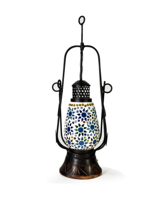 Mozaiková petrolejová lampa, multibarevná, sklo, ruční práce, 15x40cm