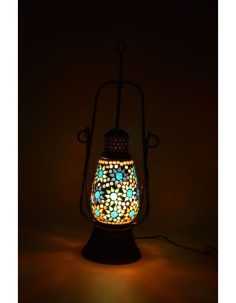 Mozaiková petrolejová lampa, multibarevná, sklo, ruční práce, 15x40cm