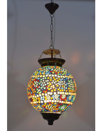 Kulatá skleněná mozaiková lampa, multibarevná, ruční práce, 25x33cm