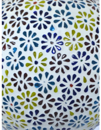 Kulatá skleněná mozaiková lampa, multibarevné květiny, ruční práce, 25x27cm