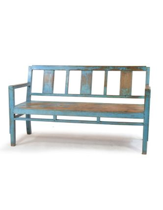 Stará teaková lavice, modrá patina, 158x54x93cm