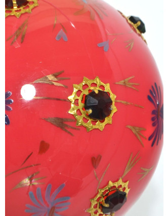 Kulatá skleněná lampa zdobená barevnými kameny, růžová, ruční práce, 25x35cm