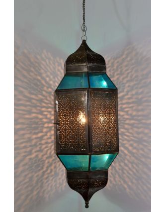 Velká prosklená lampa v orientálním stylu, tyrkysová, ruční práce, cca 32x80cm