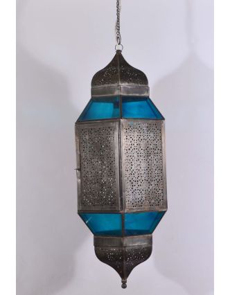 Velká prosklená lampa v orientálním stylu, tyrkysová, ruční práce, cca 32x80cm