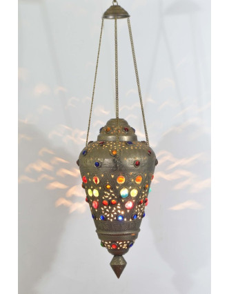 Antik lampa v orientálním stylu s barevnými kameny, ruční práce, cca 30x60cm
