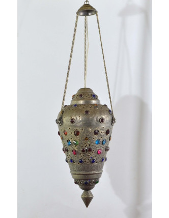 Antik lampa v orientálním stylu s barevnými kameny, ruční práce, cca 30x60cm