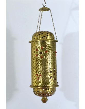 Mosazná tepaná lampa v orientálním stylu s barevnými kameny, ruční práce, 20x50